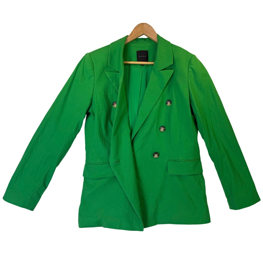 Alex Marie Green Linen Blend Button Front Blazer Jacket Preppy Classic Size 10 - Picture 2 of 8